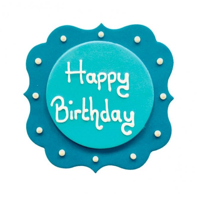 Anniversary House Blue Happy Birthday Sugarcraft Plaque
