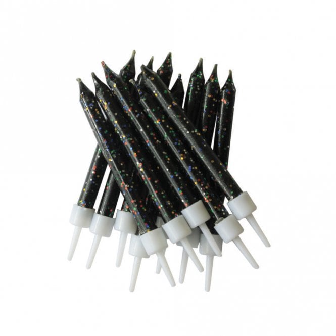 Anniversary House Glitter Candles Black with Holders - Pack of 12