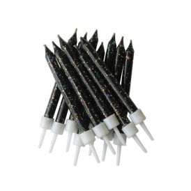 Glitter Candles Black with Holders - Pack of 12