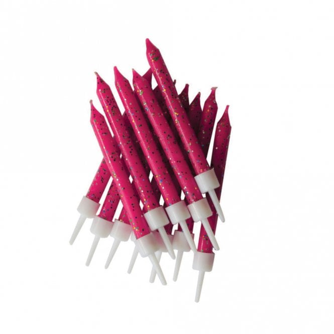 Anniversary House Glitter Candles Fuchsia with Holders - Pack of 12