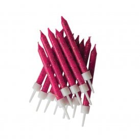 Glitter Candles Fuchsia with Holders - Pack of 12