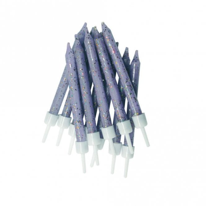 Anniversary House Glitter Candles Lilac with Holders - Pack of 12