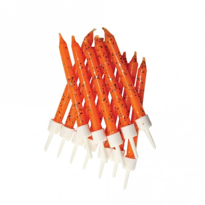 Anniversary House Glitter Candles Orange with Holders - Pack of 12