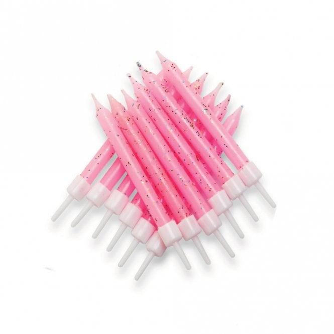 Anniversary House Glitter Candles Pink with Holders - Pack of 12