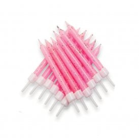 Glitter Candles Pink with Holders - Pack of 12