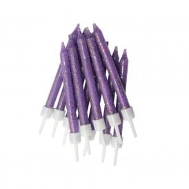 Glitter Candles Purple with Holders - Pack of 12