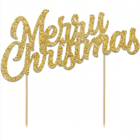 Merry Christmas Glitter Cake Topper