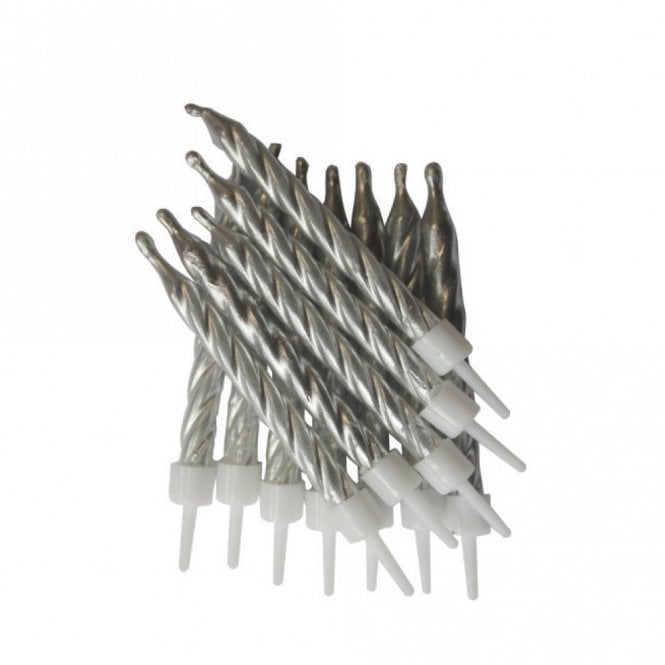 Anniversary House Metallic Candles Silver with Holders - Pack of 12