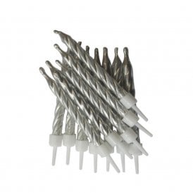 Metallic Candles Silver with Holders - Pack of 12