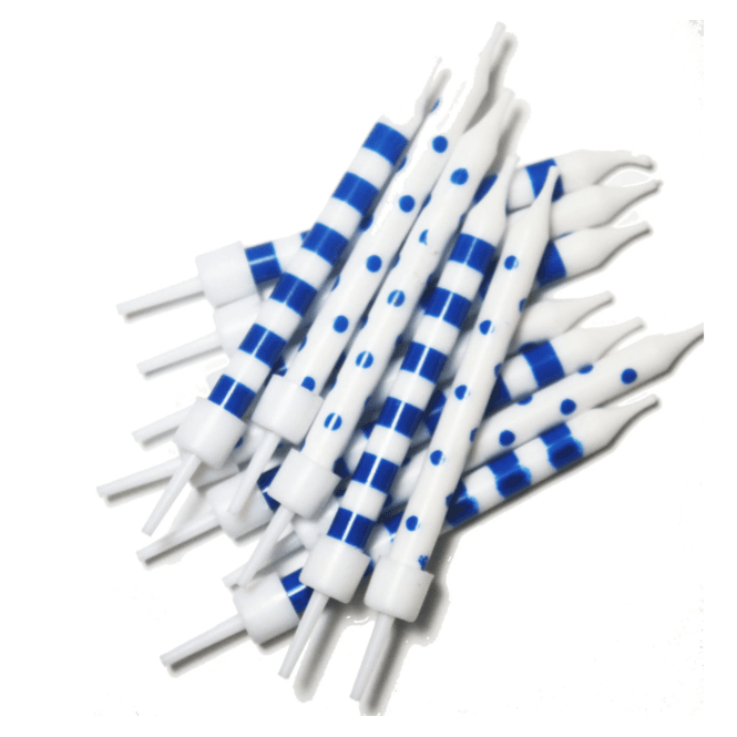 Anniversary House Polka-Dot & Candy-Cane Stripe Candles Dark Blue & White with Holders