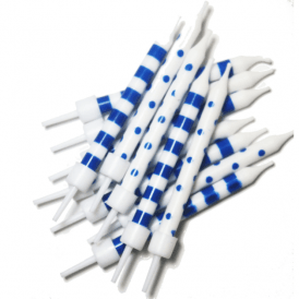 Polka-Dot & Candy-Cane Stripe Candles Dark Blue & White with Holders