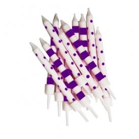 Polka-Dot & Candy-Cane Stripe Candles Purple & White with Holders