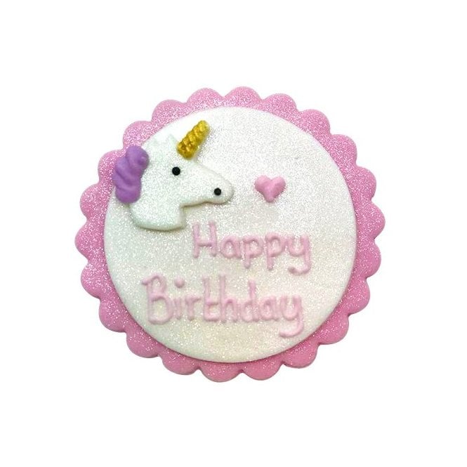 Anniversary House Unicorn Happy Birthday Sugarcraft Plaque
