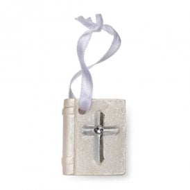 Bible Cake Topper - Silver and White