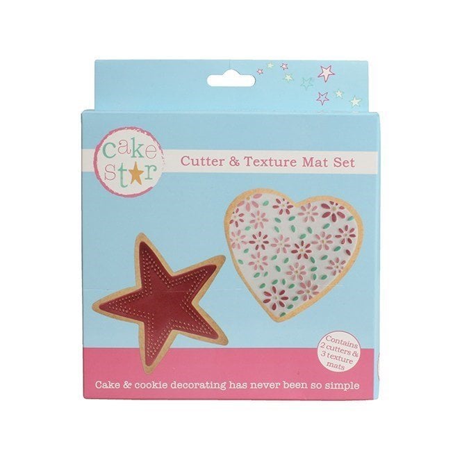 Cake Star Cutter & Texture Mat Set - Heart & Star 5 pack set