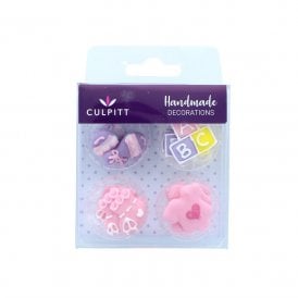 12 ABC Pink Baby Sugar Decorations