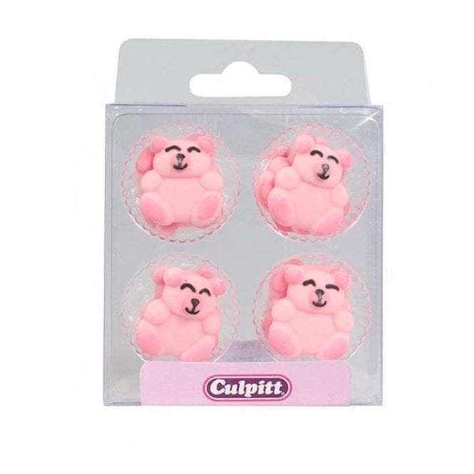 Culpitt 12 Cute Pink Bear Sugar Decorations