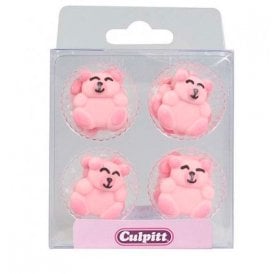  12 Cute Pink Bear Sugar Decorations