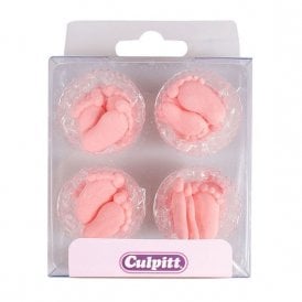 12 Pink Feet Sugar Decorations