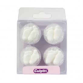  12 White Feet Sugar Decorations