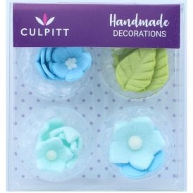 16 Blue Flower & Leaves Sugar Decoration