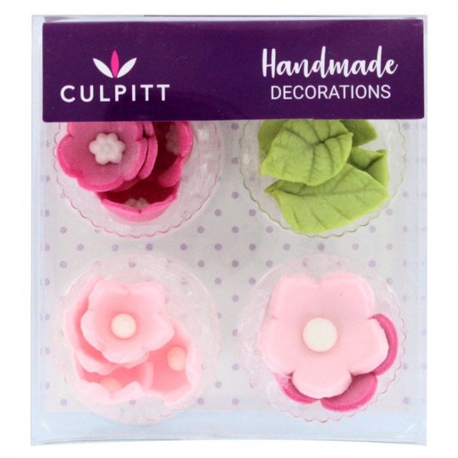 Culpitt 16 Pink Flower & Leaves Sugar Decorations 