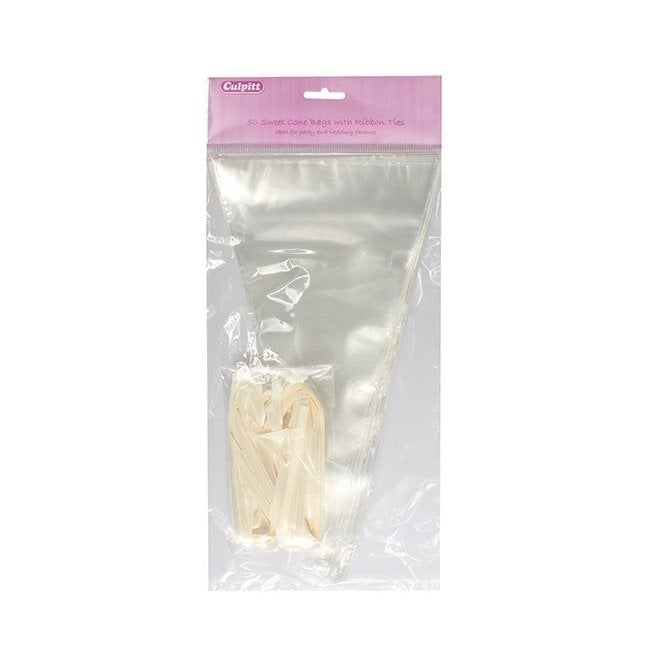 Culpitt 50 Sweet Cone Bags with Ribbon Ties
