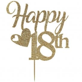 Happy 18st Heart Happy Birthday Cake Topper Gold Glitter