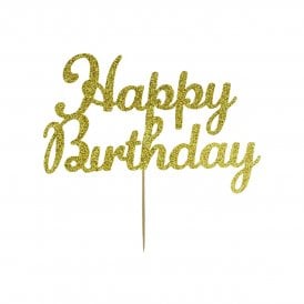 Happy Birthday Gold Glitter Cake Topper 