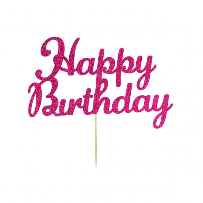 Culpitt Happy Birthday Hot Pink Glitter Cake Topper 
