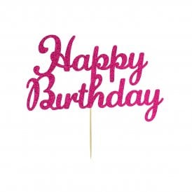 Happy Birthday Hot Pink Glitter Cake Topper 