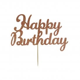 Happy Birthday Rose Gold Glitter Cake Topper 