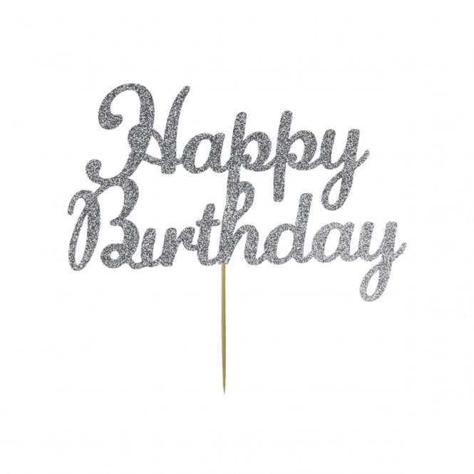 Culpitt Happy Birthday Silver Glitter Cake Topper 