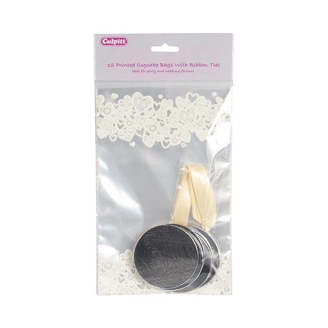 Culpitt Printed Cupcake Bags with Ribbon Ties and boards