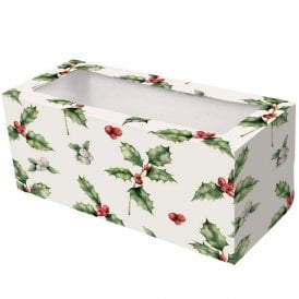 White Holly Christmas Cake Log Box 