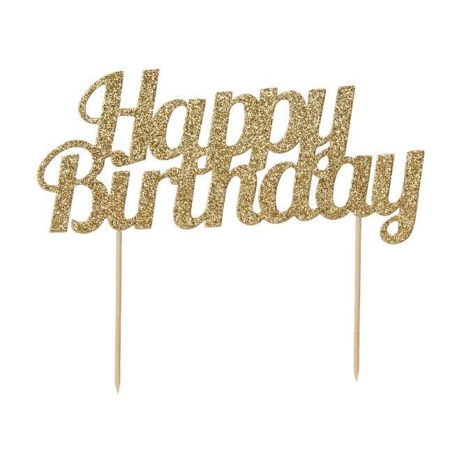 Glitter Happy Birthday Cake Topper Gold