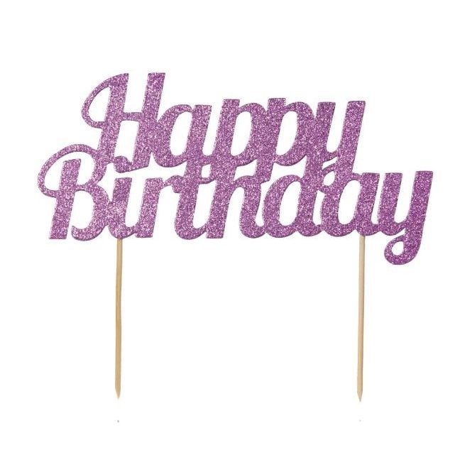 Glitter Happy Birthday Cake Topper Pink