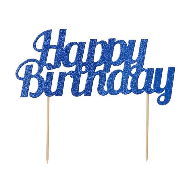 Glitter Happy Birthday Cake Topper Royal Blue