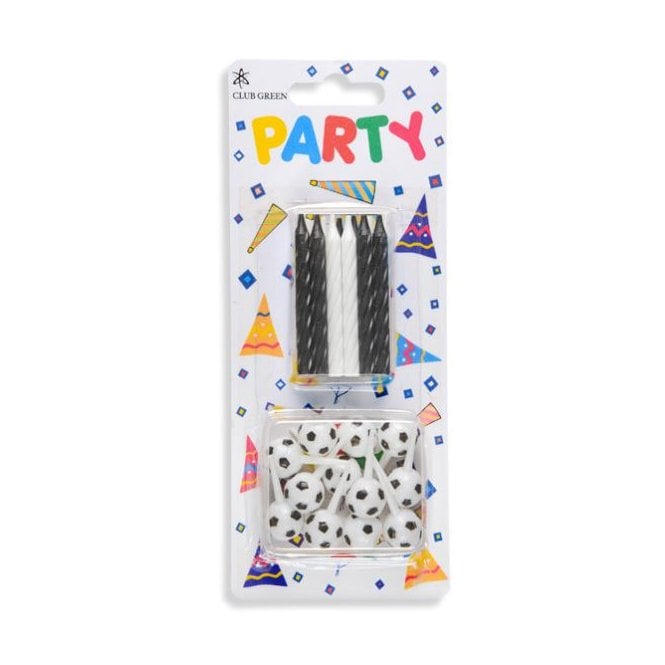 Hootyballoo 12 Football Candles and Holders Black and White