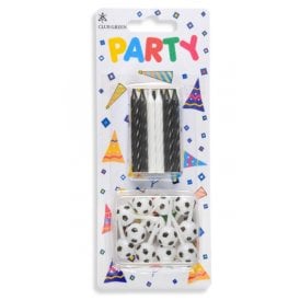 12 Football Candles and Holders Black and White