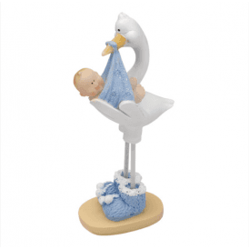 Stork Delivering Baby Boy Cake Topper - Blue