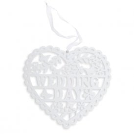 Wooden Wedding Day Heart - White