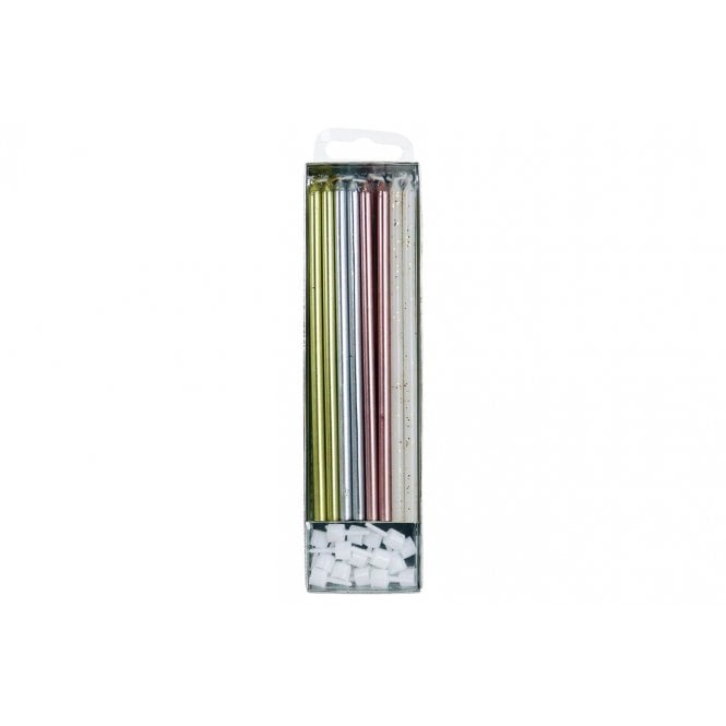 PME EXTRA TALL CANDLES WITH HOLDERS - ASSORTED - PACK OF 16