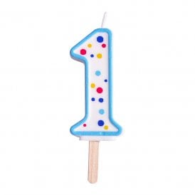 Number 1 Blue Polka Dot Candle - Large