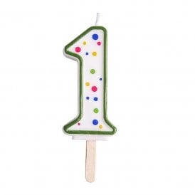 Number 1 Green Polka Dot Candle - Small