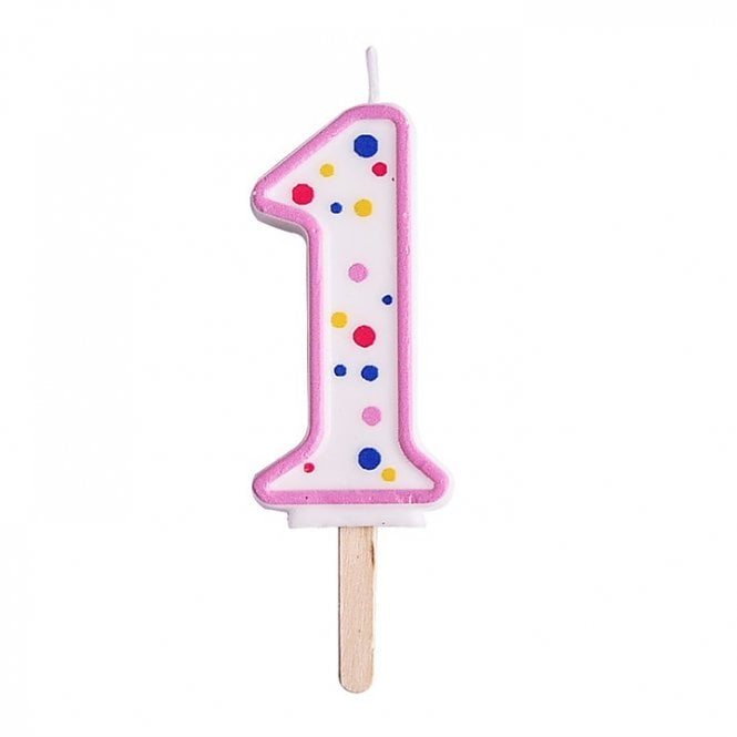 PME Number 1 Pink Polka Dot Candle - Large