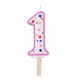 Number 1 Pink Polka Dot Candle - Large