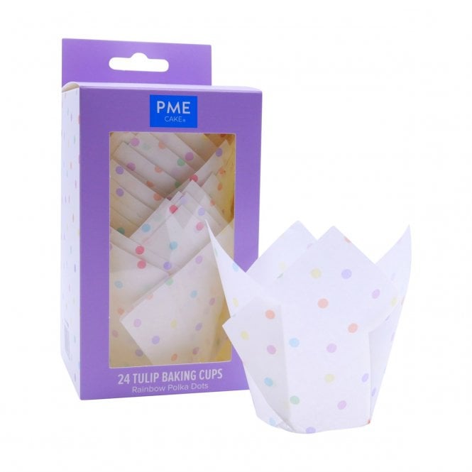 PME Tulip Muffin Cases – Rainbow Polka Dots 24 Pack