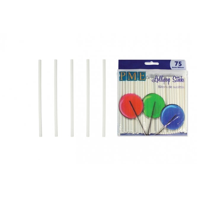 PME White Lollipop Sticks 75 Pack