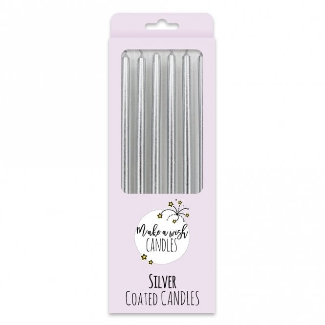 Make a Wish Tall Silver Metallic Candles x 6 